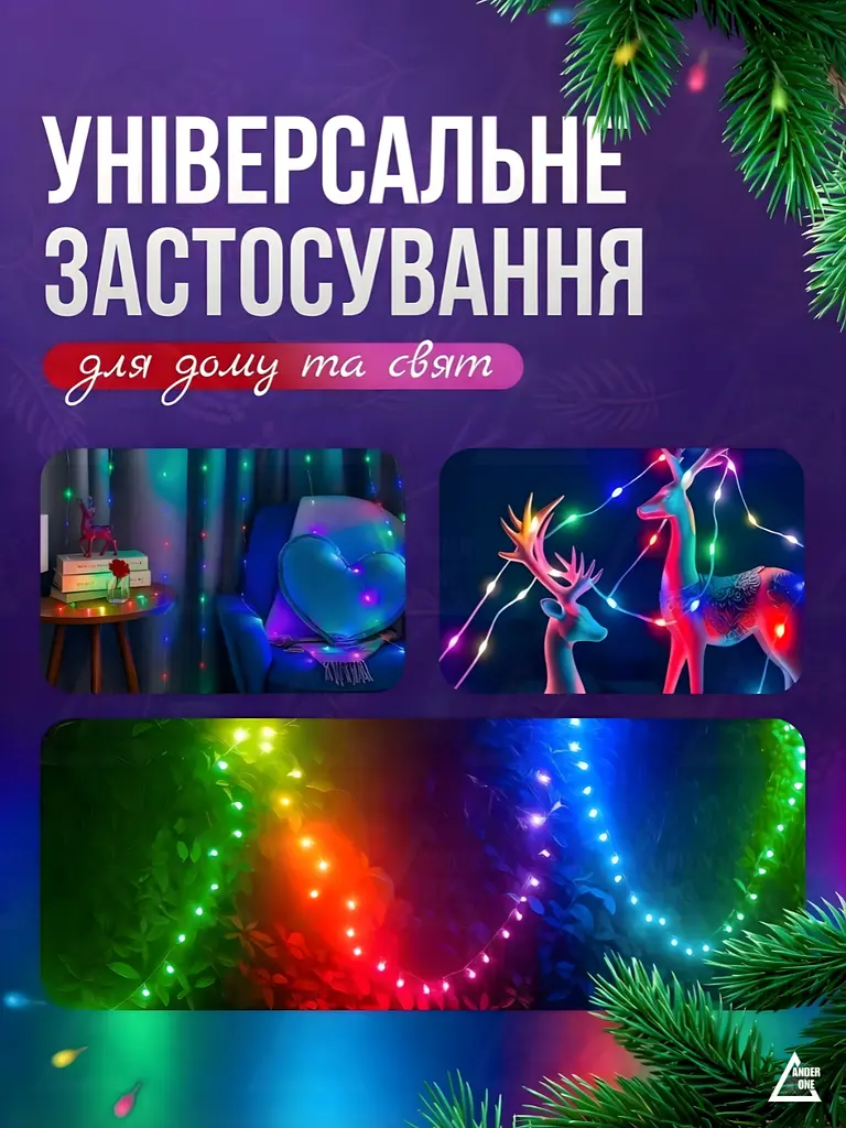 Розумна світлодіодна гірлянда RGB 3 м /30 LED, вулична та інтер’єрна, Bluetooth App Control +ДК +USB, мультиколір (9028124217) - фото 7