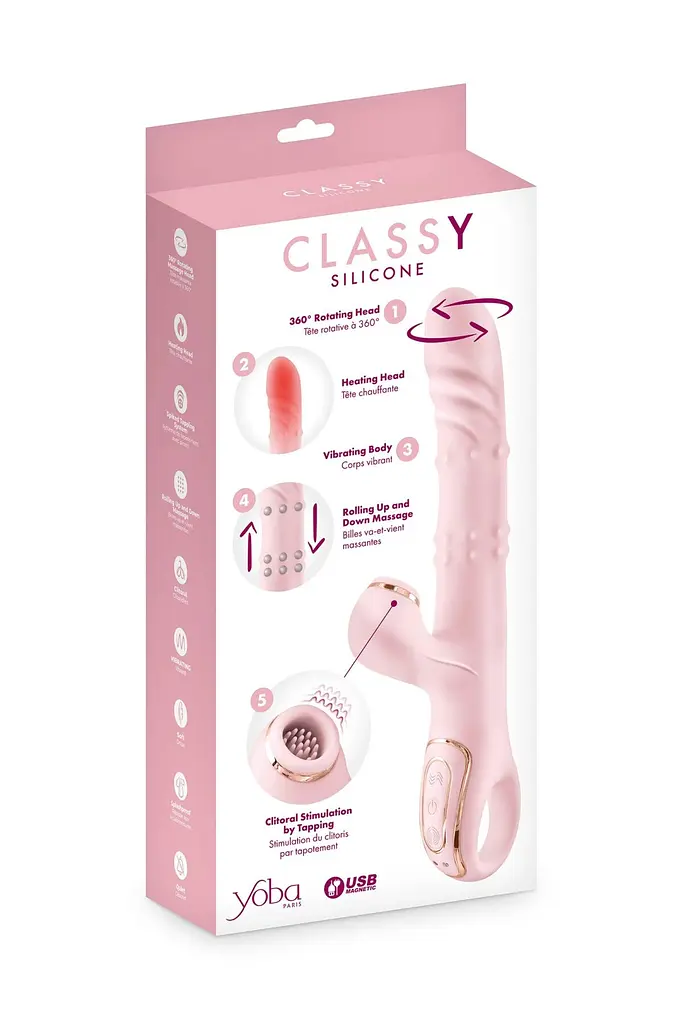 Вібратор-кролик 5в1 Yoba Classy, вібрація, ротація, пульсація, перлинний масаж, нагрівання - фото 4