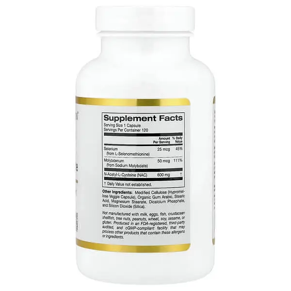 NAC (N-ацетил-L-цистеїн) NAC 120 рослинних капсул California Gold Nutrition vit0006620 - фото 2