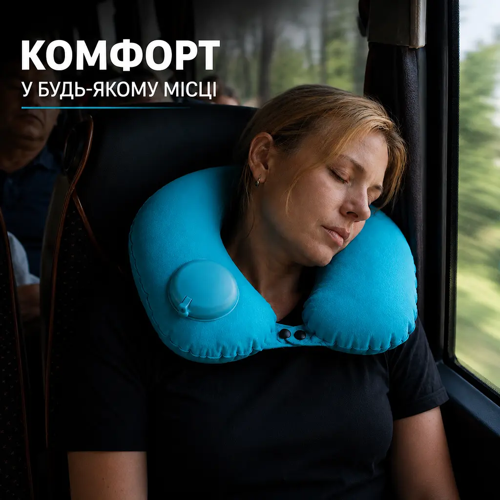 Дорожня надувна подушка для шиї , бірюзова | Подушка для подорожей - фото 5