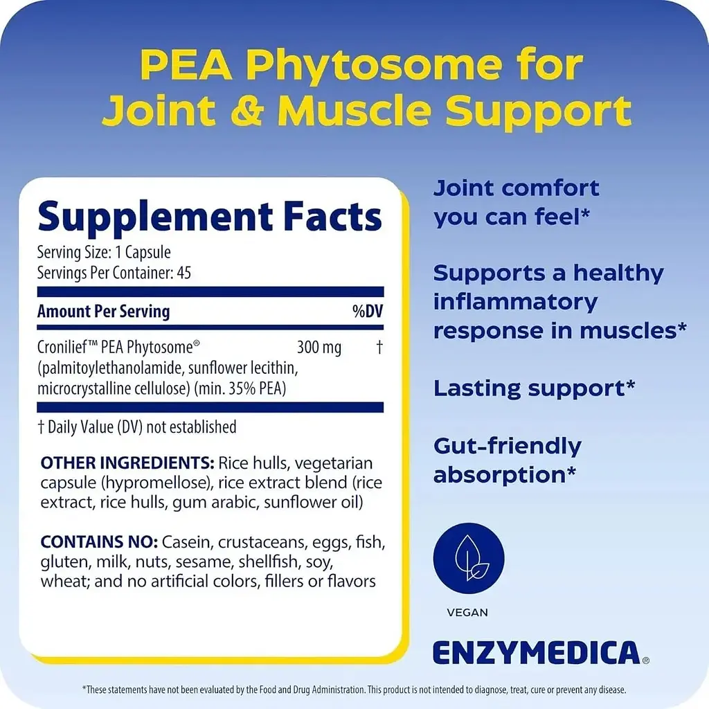 Здоров'я суглобів та м'язів Enzymedica Joint & Muscle PEA Phytosome 45 веганських капсул - фото 2