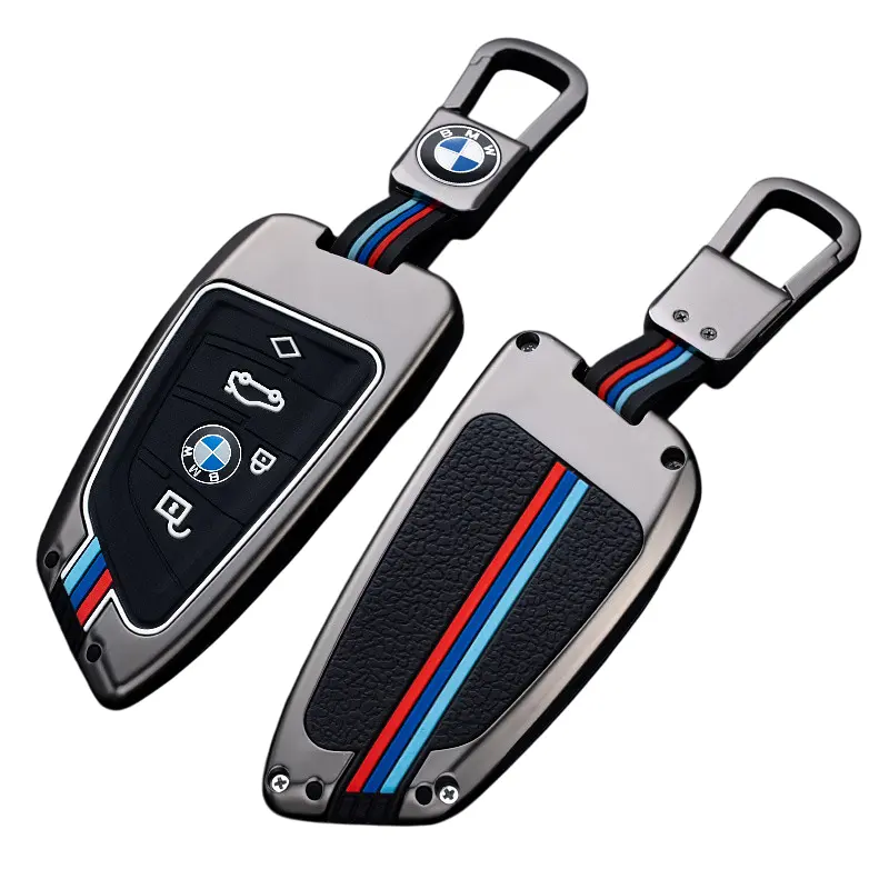 Чохол ключа BMW графітовий матовий з декоративними смужками у стилі BMW M карабін (метал) - фото 2