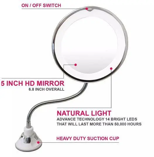 Зеркало гибкое на присоске косметическое 5X Ultra Flexible Mirror - фото 4