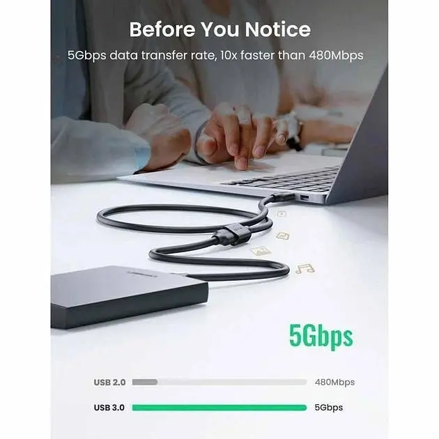 Подовжувач Ugreen USB 3.0 AM/AF штекер - роз'єм 1.5 м, чорний (40656) - фото 2