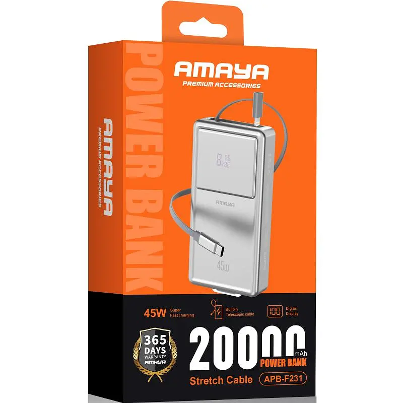 Портативне ЗП Power Bank F231 45W з дисплеєм і кабелем 20000 mAh Silver Amaya teh0029451 - фото 2