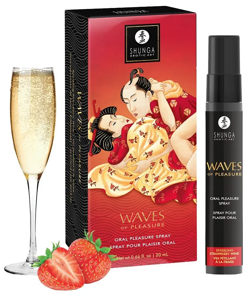 Спрей для посилення слиновиділення Shunga Waves of Pleasure, смак ігристого вина з полуницею