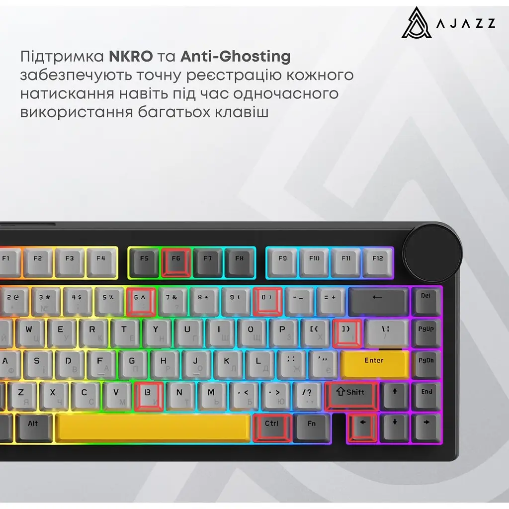 Клавіатура Ajazz AK820 V2 Coconut Flake Switch чорна/сіра/жовта (AK820-V2-CF-BGY) [175693] - фото 10