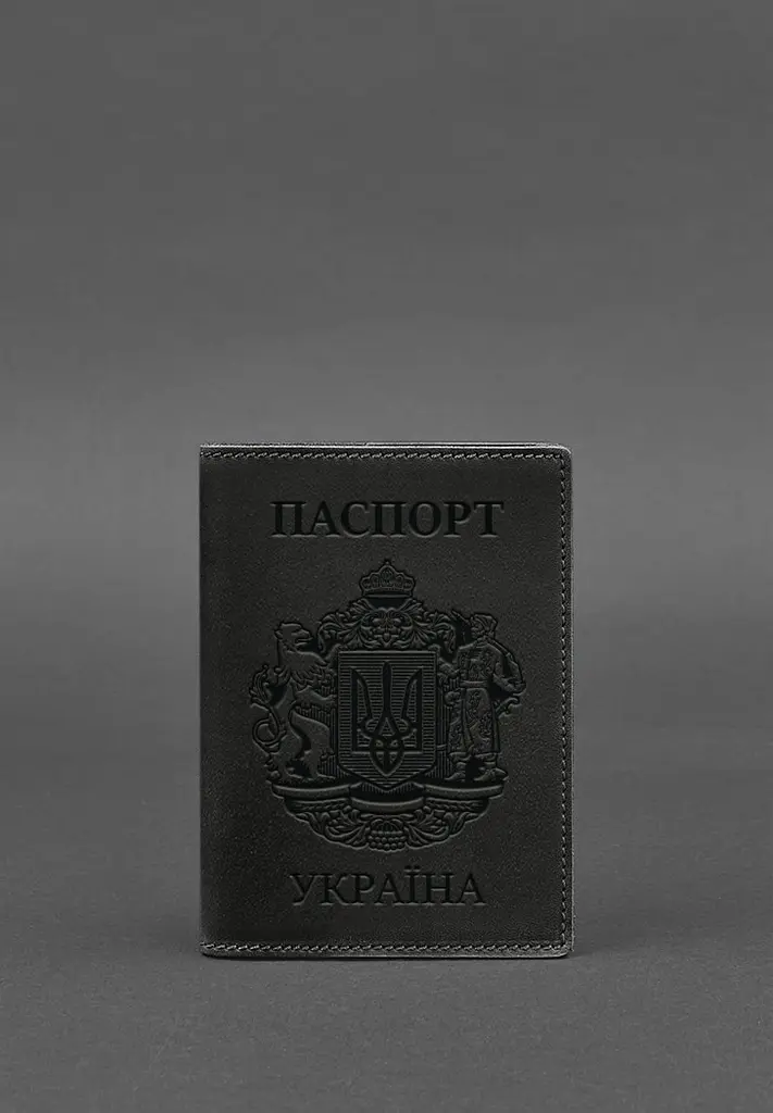 Шкіряна обкладинка для паспорта з українським гербом чорна - фото 6