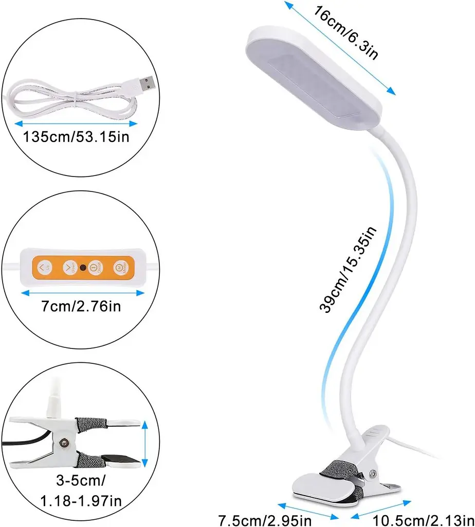 Гнучка світлодіодна лампа для читання регульоване затискне світло з 3 колірна температура регульована яскравість - фото 4