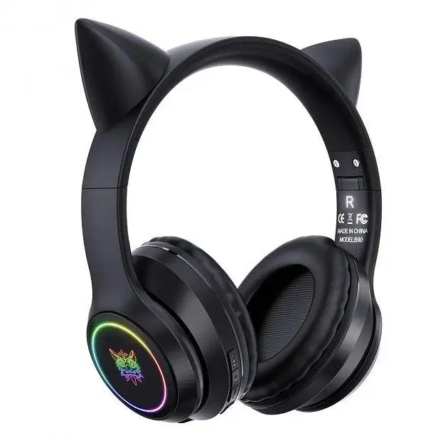 Беспроводные игровые наушники с кошачьими ушками Onikuma B90 с RGB подсветкой Наушники для стриминга Черный - фото 2