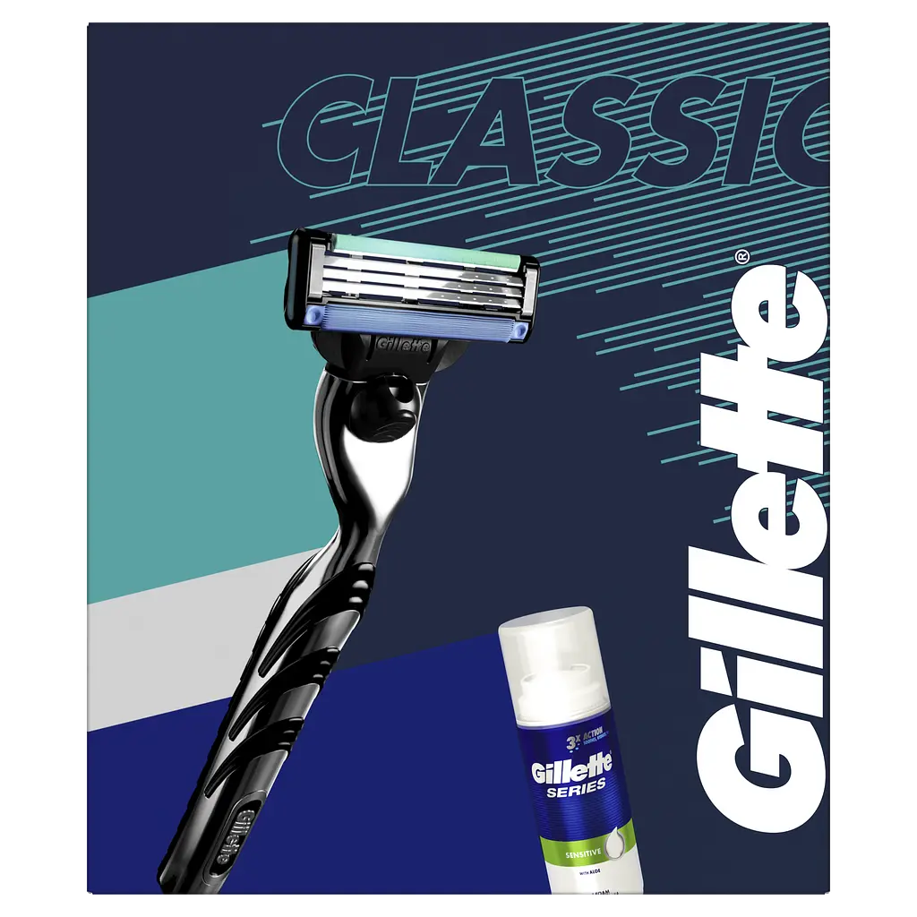 Подарочный набор Gillette: Бритва Mach3 с 1 сменной кассетой + Пена для бритья Sensitive Skin Shave Foam For Men 100 мл - фото 2