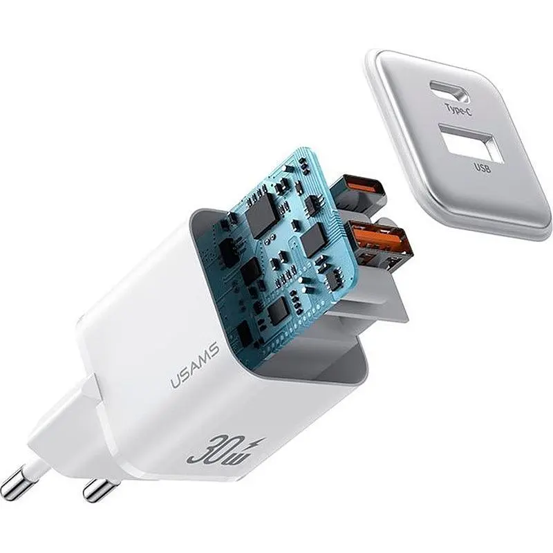 Сетевое зарядное устройство Usams US-CC189 30W White [CC189TC02] [139641] - фото 2