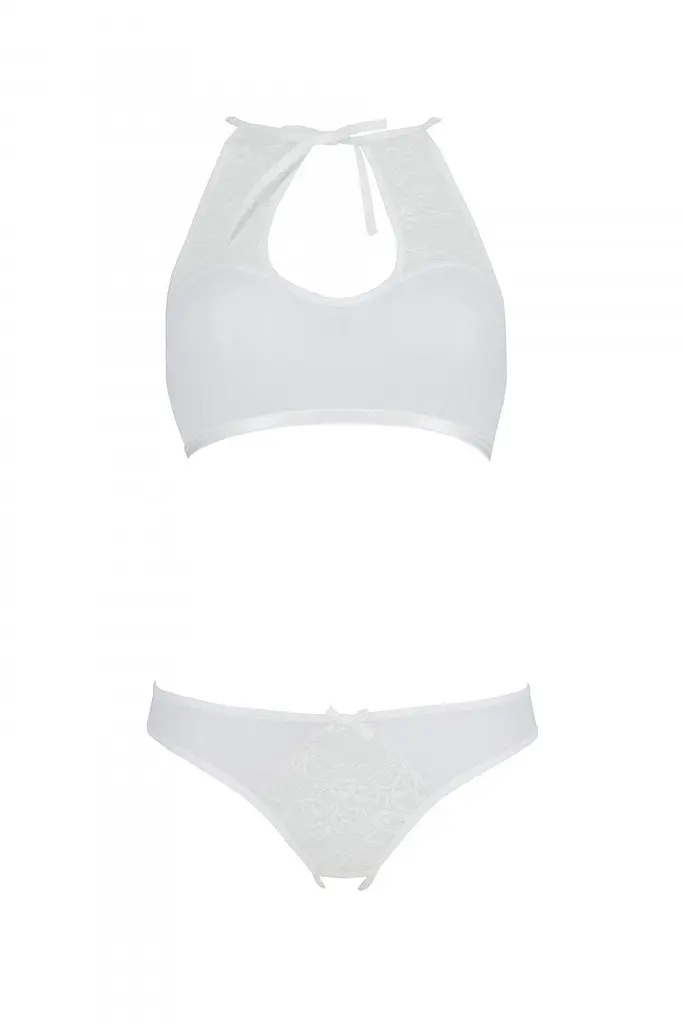 Комплект: бра Passion Ursula Set, трусики з ажурним декором та відкритим кроком, XXL/XXXL (білий) - фото 3