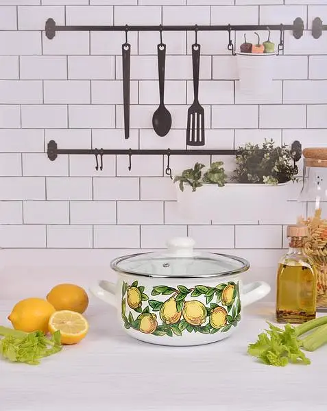 Кастрюля эмалированная Infinity Lemon, 22 см, 4,8 л, белый (6625139) - фото 2