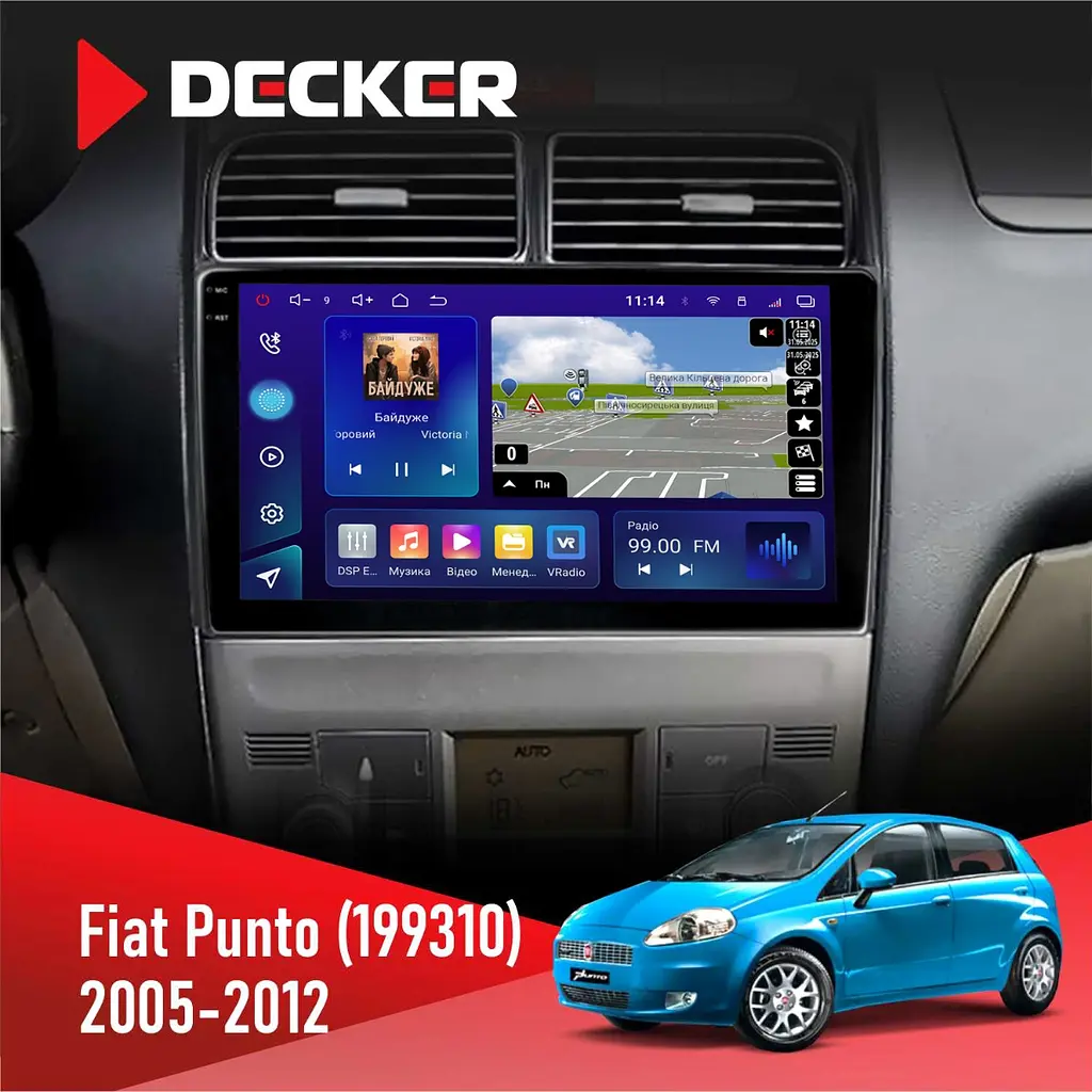 Штатна магнітола Fiat Punto, Linea 2005-2014 Decker D9-009 4x64, DSP, 4G, 2k Decker (НФ-00008696)