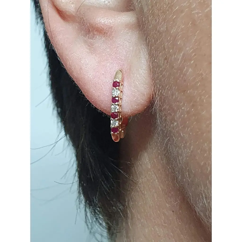 Золоті сережки ЮЗ "Багет" з діамантами та рубінами. 2877 - фото 2