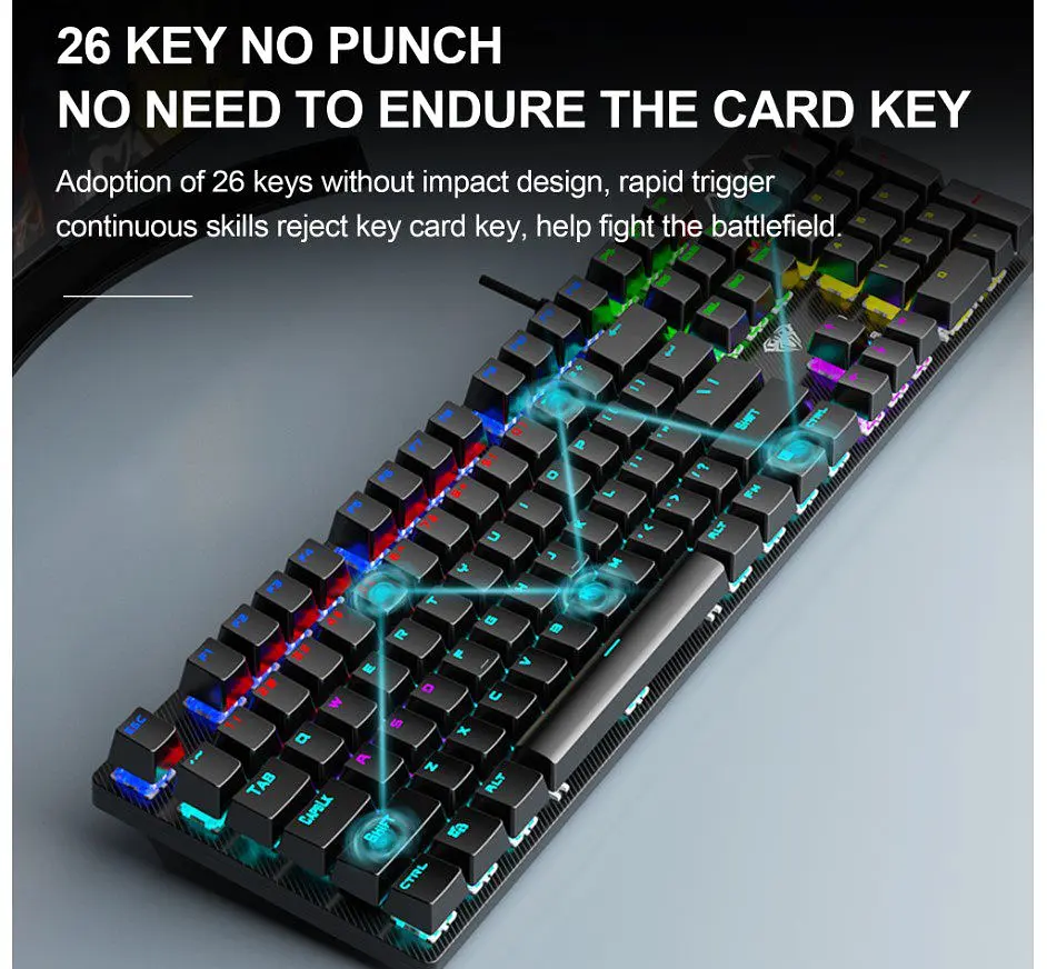 Клавіатура ігрова механічна Aula Mechanical S-2022 Black keycaps KRGD Blue switch - фото 4