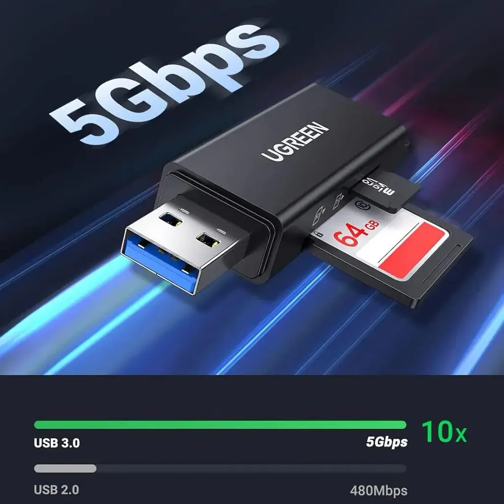 Card Reader USB 3.0 --> 2-слота SD/TF CM104 Ugreen (40752) - фото 6