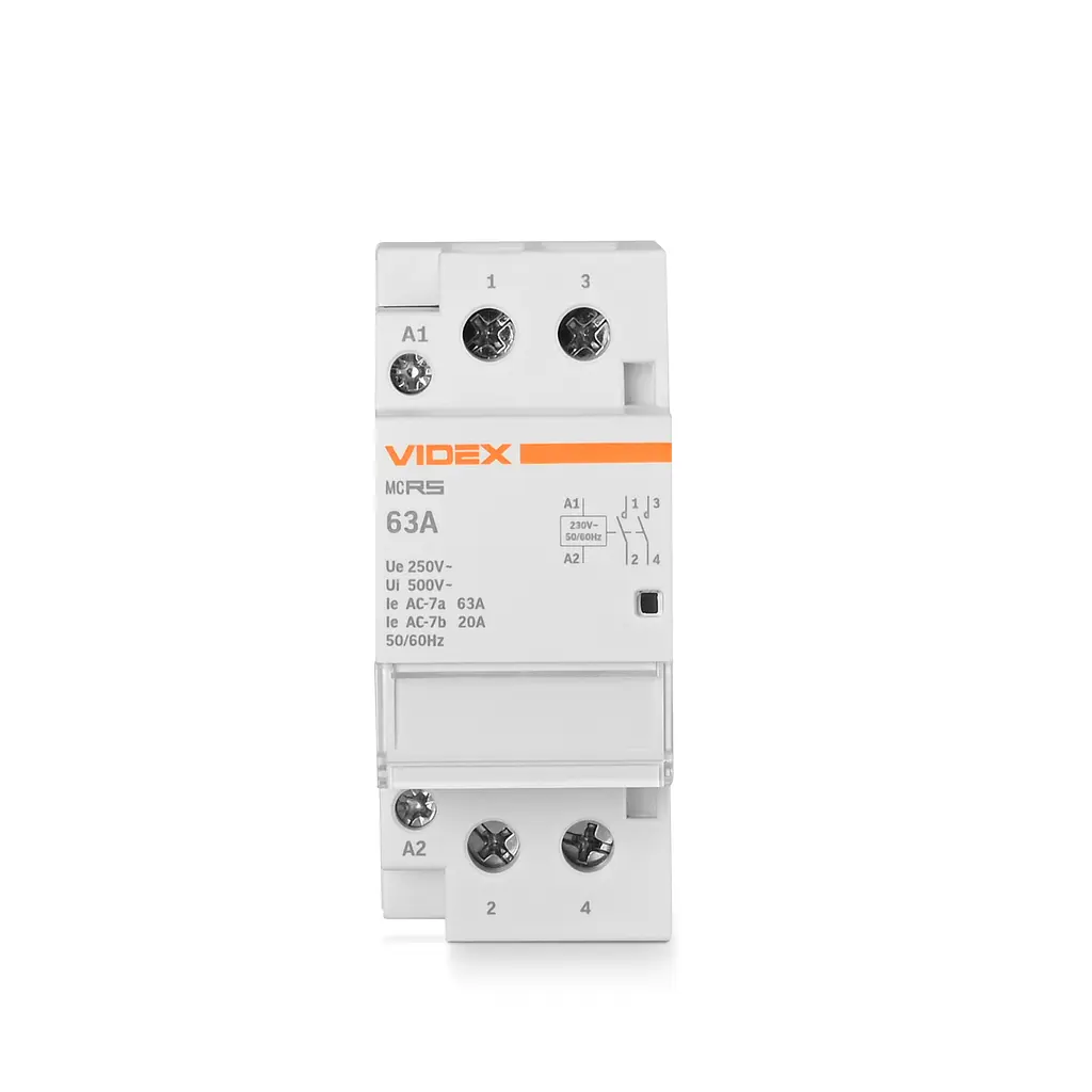 Модульний контактор 2п 63А 2НВ VF-RS-MC2O-63 VIDEX RESIST VIDEX (27911-000) - фото 2