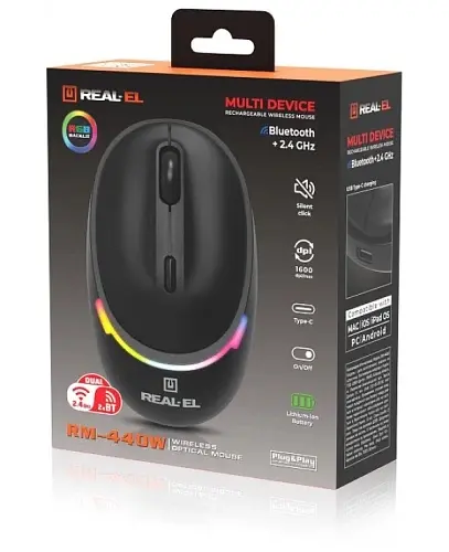 Компьютерная мышь Real-El RM-440W Rechargeable Wireless Black teh0024024 - фото 8