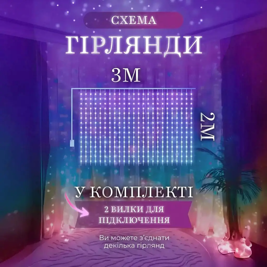 Гірлянда Водоспад GarlandoPro 210 LED 3x2 м, мультиколор (1733045ML) - фото 4