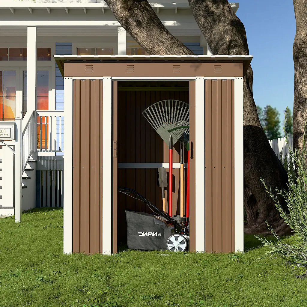 Госпблок-сарай металевий SS-01 з односхилим дахом 185х180х90 см Коричневий - фото 2