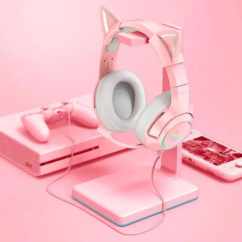 Наушники Onikuma Gaming Cat Ear K9 7.1 с ушками кота розовые с подсветкой - фото 9