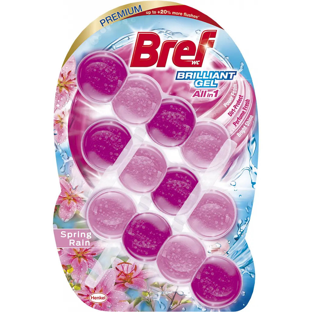 Туалетний блок Bref Блискучий гель Весняний дощ 42 г х 3 шт. (9000101508918)