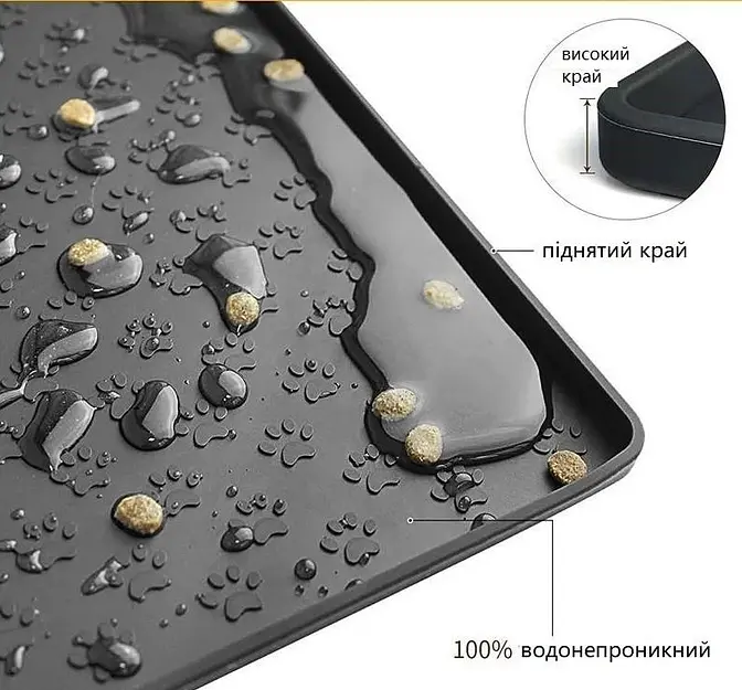 Силіконовий килимок під миску для собак та котів EcoToys чорний 48х30 см 800316 - фото 4