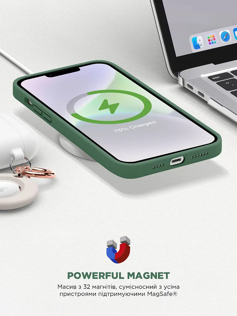 Силиконовый чехол с MagSafe для Apple iPhone 14, ICON2 MagCase, оливковый, противоударный, панель с мягкой подкладкой, защита всего корпуса, поддержка беспроводной зарядки, совместим с защитными стеклами и пленками, ArmorStandart (ARM68391) - фото 9