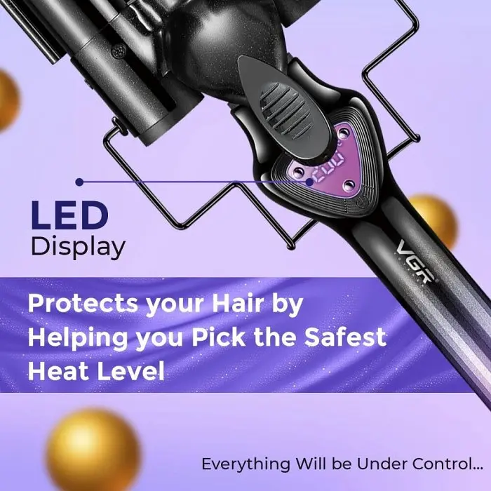 Плойка потрійна VGR V-590, 140-200 °C, керамічне покриття, LED дисплей, 130 W Фіолетова - фото 4