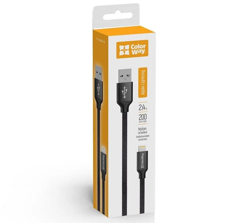 Кабель ColorWay USB - Apple Lightning 2.4А 2м черний (CW-CBUL007-BK) - фото 3
