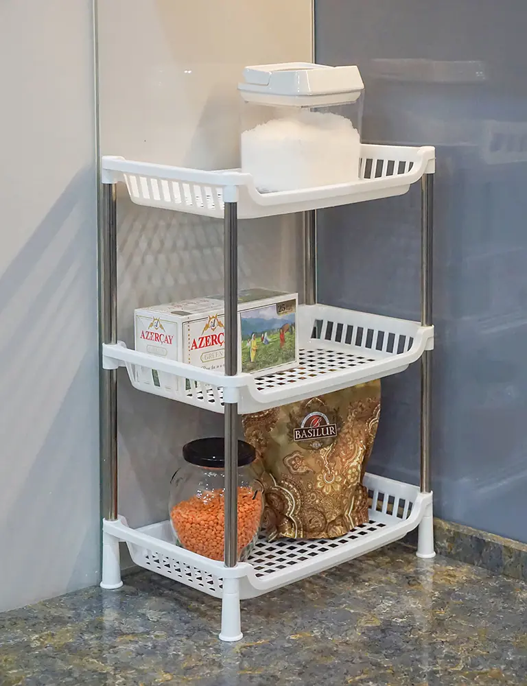 Этажерка пластиковая 3 яруса белая 27.5 х 17 х 39 см - фото 5