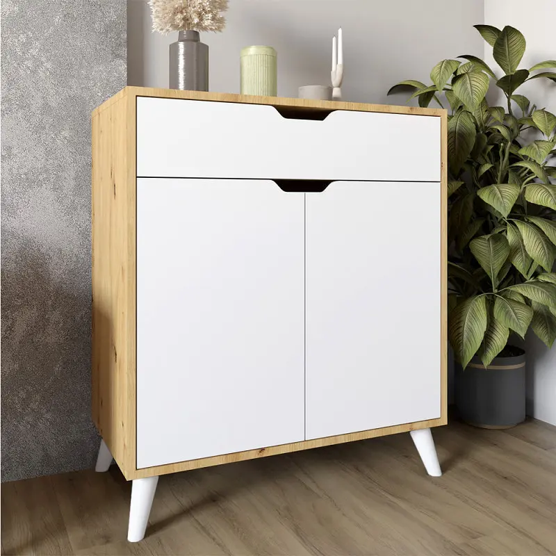 Комплект меблів для вітальні М-ЗОН Борн Дуб Артизан/Німфея Альба (білий) 5 предметів з білими ніжками (MZN-031066) - фото 11