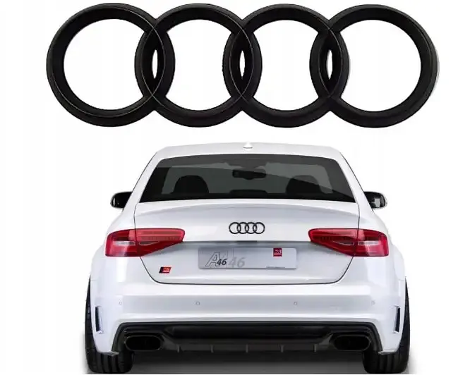 Емблема задня Audi Чорна Глянець 202х81 мм на скотчі ПОЛУСФЕРА (Завод) - фото 3