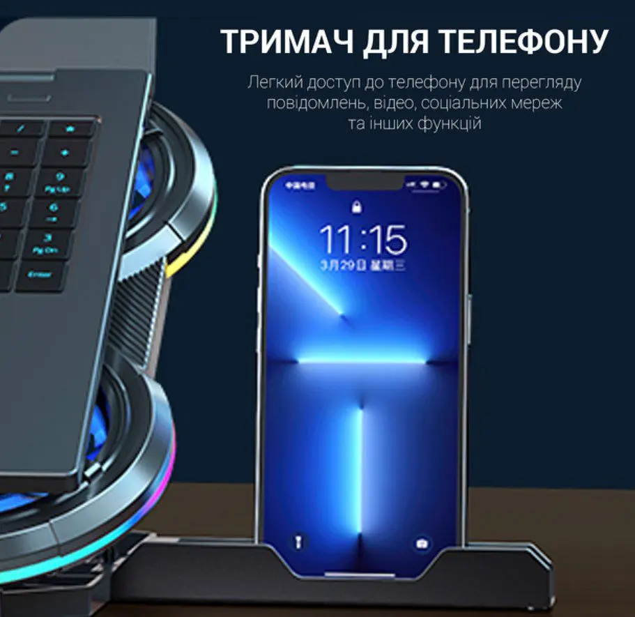 Охолоджувальна підставка для ноутбука до 18 дюймів GamePro GPCP-1450 5xfans - фото 10