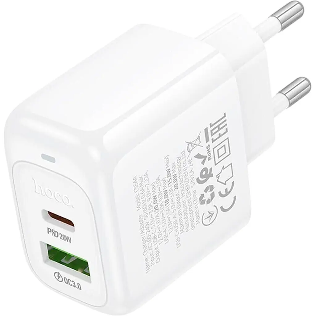Мережевий зарядний пристрій Hoco CS54A Surplus PD20W+QC3.0 White (6942007631518) [173056] - фото 5