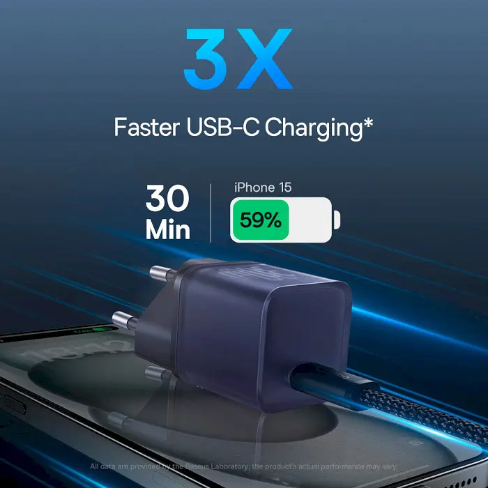 Зарядный адаптер блок Baseus GaN 5S Fast Charger 30 W P10162504523-00 фиолетовый - фото 9