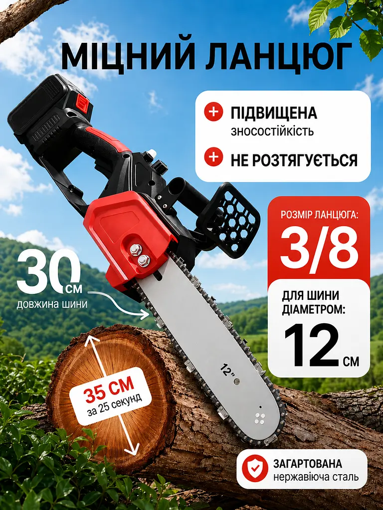 Акумуляторна ланцюгова пила 12" 48V - з 2 акумуляторами та кейсом, червона / чорна (49675846) - фото 4