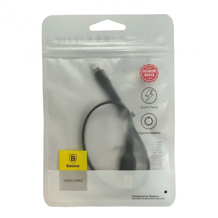 Кабель для заряджання чорний Baseus Flat Lightning Cable Fast Data Sync Charging 0.25м CALZY-A01 - фото 3