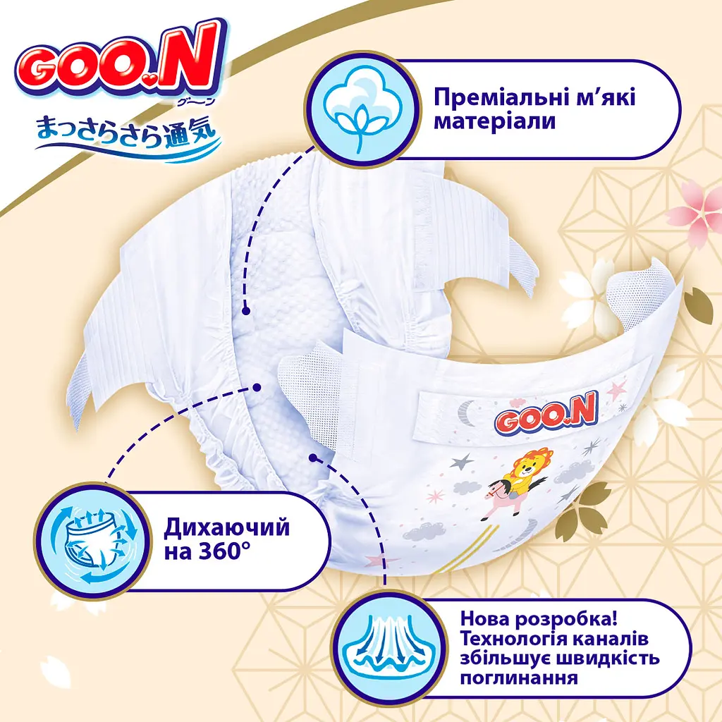 Упаковка подгузников для новорожденных Goo.N Premium Soft 1 NB (0-5 кг) на липучках унисекс 144 шт. (72 шт. х 2 шт.) - фото 4