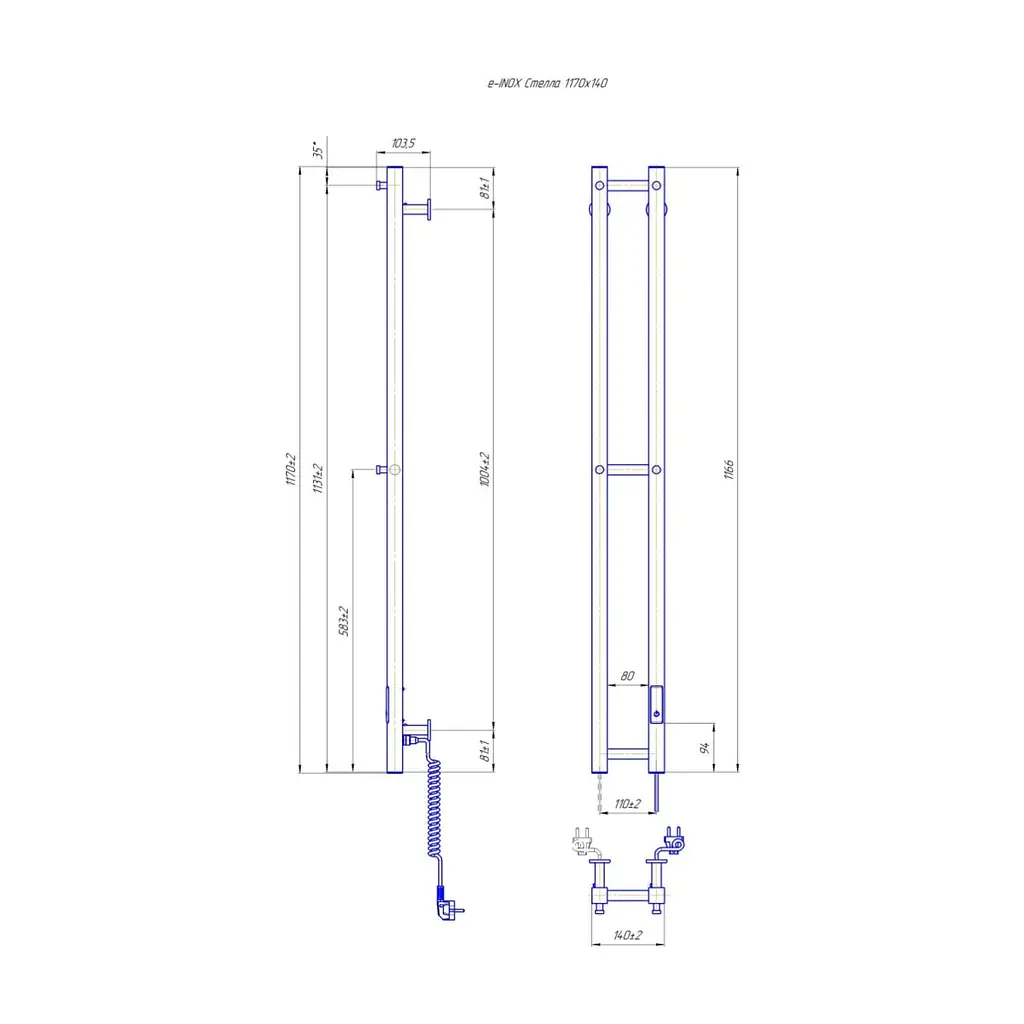 Сушарка для рушників MARIO e-INOX Стелла TR 2.0 K, 1170х250х80 (2.13.052729.P) - фото 2