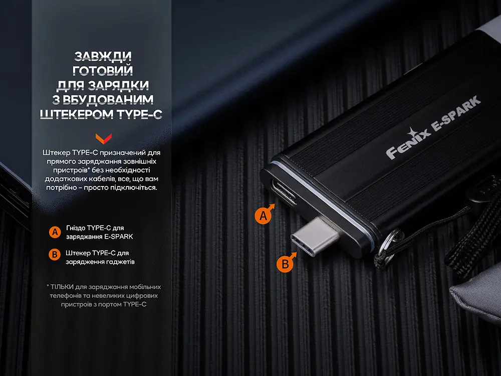 Ручний ліхтар брелок Fenix E-Spark 100лм (Чорний) - фото 8