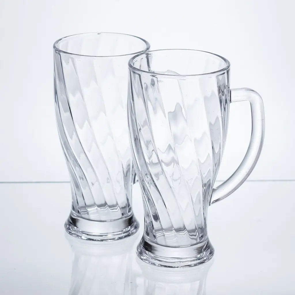 Набір кухлів для пива Yiwu Glass Mug скляних 2 штуки по 420 мл кружки для пива скло з ручками міцний посуд HP-17-59 - фото 3