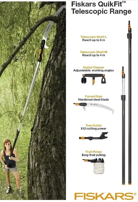 Телескопічна графітова ручка Fiskars QuikFit (L) 136032 (1000665) - фото 5