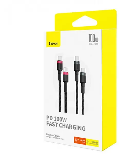 Кабель Baseus Cafule Series Cable Type-C to Type-C 100W 1m 2pcs P10318306003-00 Red Black+Grey Black - фото 8