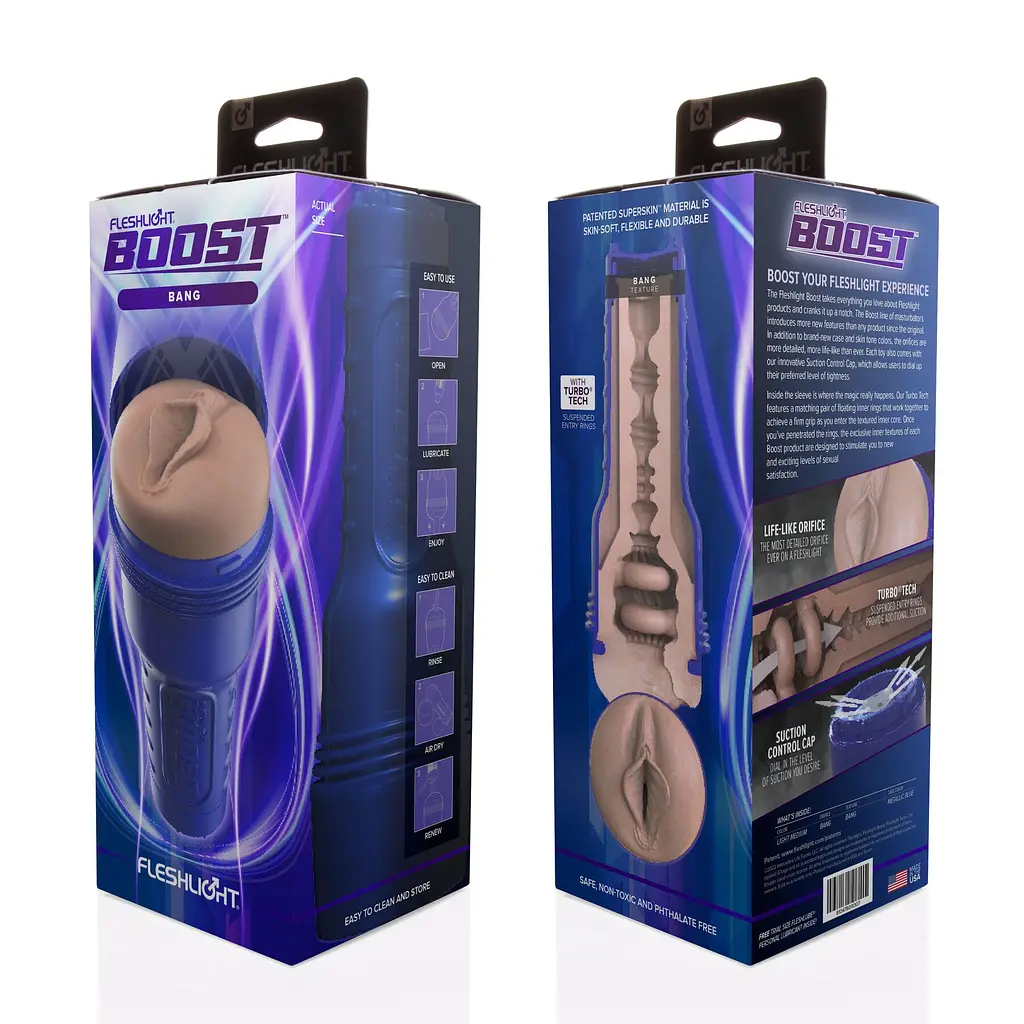 Мастурбатор-вагіна Fleshlight Boost Bang Light Medium Flesh, плаваючі кільця Turbo Tech - фото 7