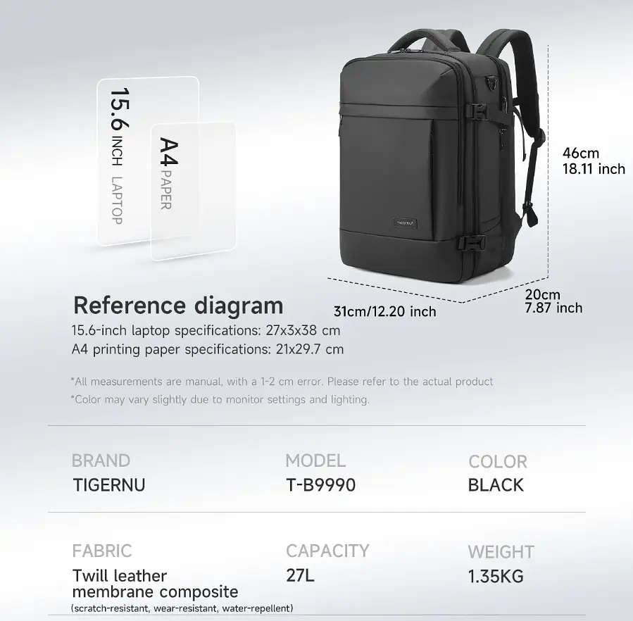 Рюкзак міський Tigernu T-B9990 27л з відсіком для ноутбука до 15.6" та USB Black (18197) - фото 4