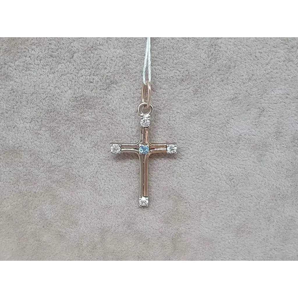 Золотий хрестик Гаразд з діамантами і топазом. 3041624 - фото 2