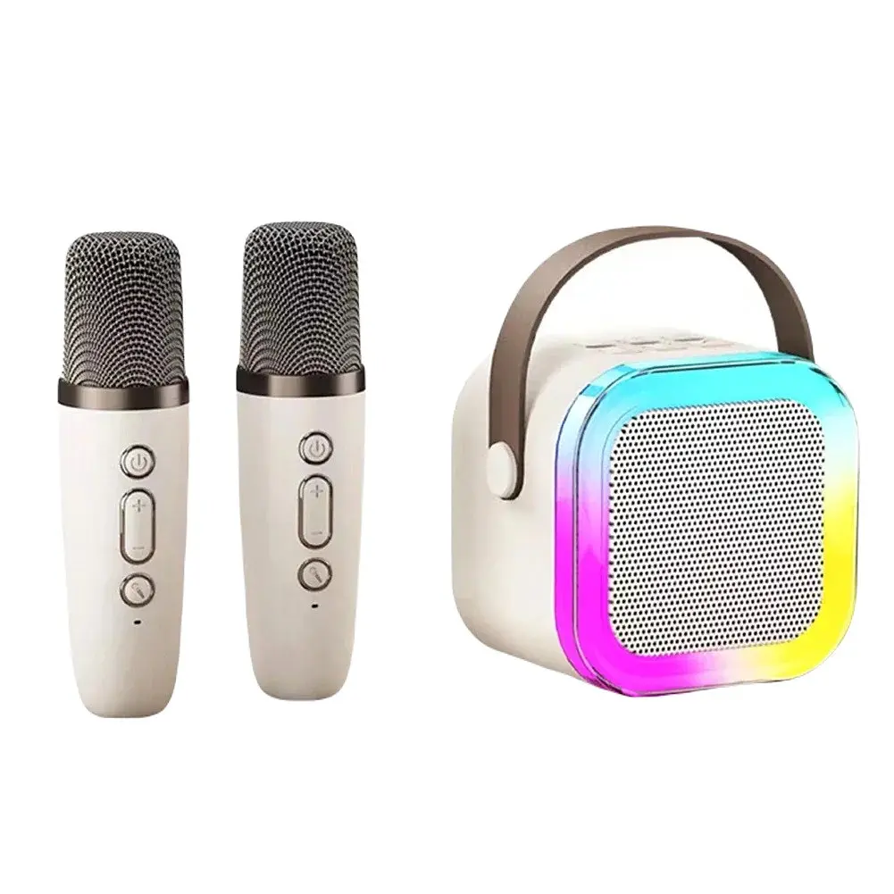 Портативна Bluetooth колонка RIAS K12 караоке + 2 бездротові мікрофони 5W Beige (3_04411) - фото 2